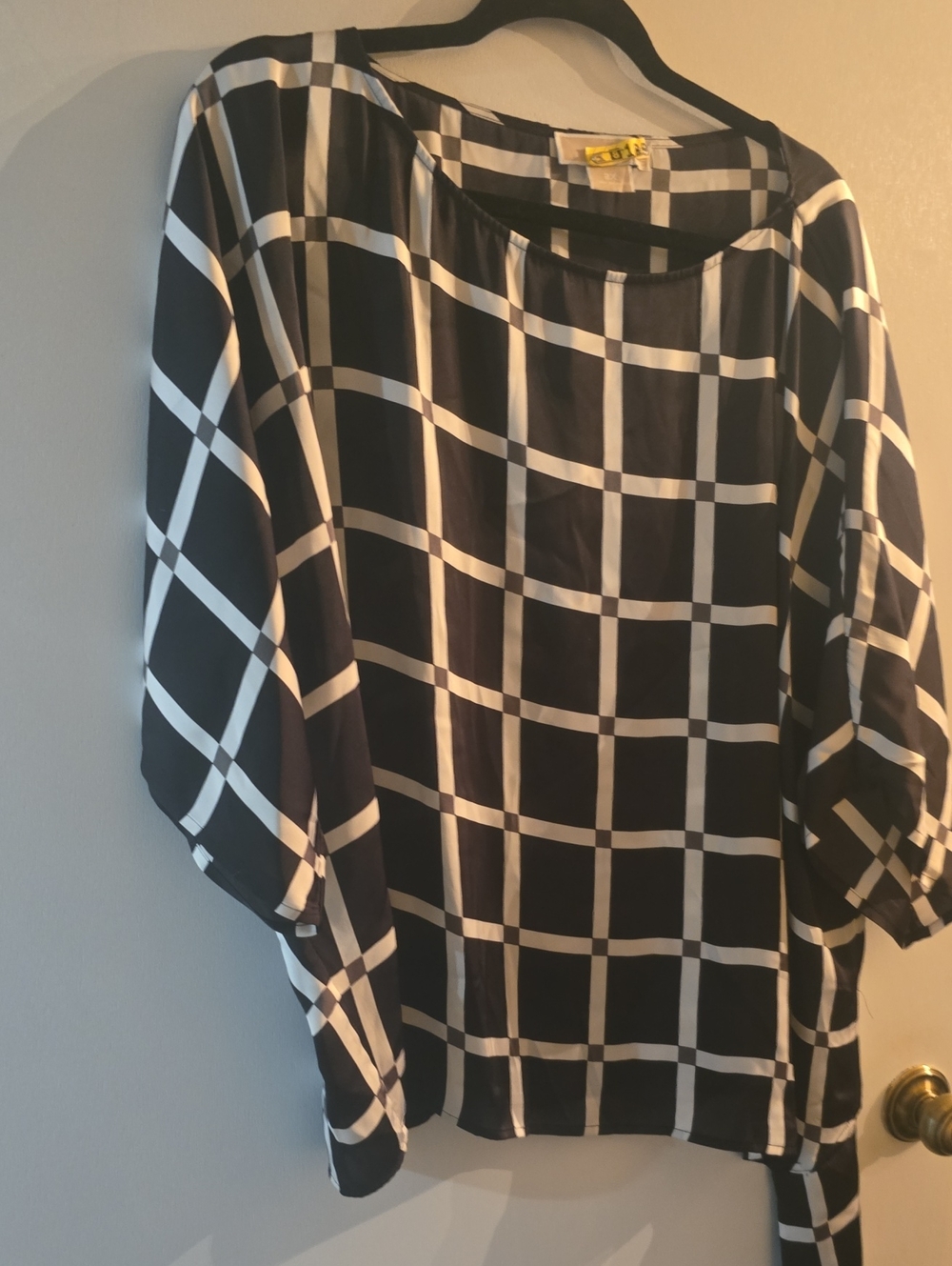 Michael Kors Navy/Black and White Windowpane Grid Blouse - Women